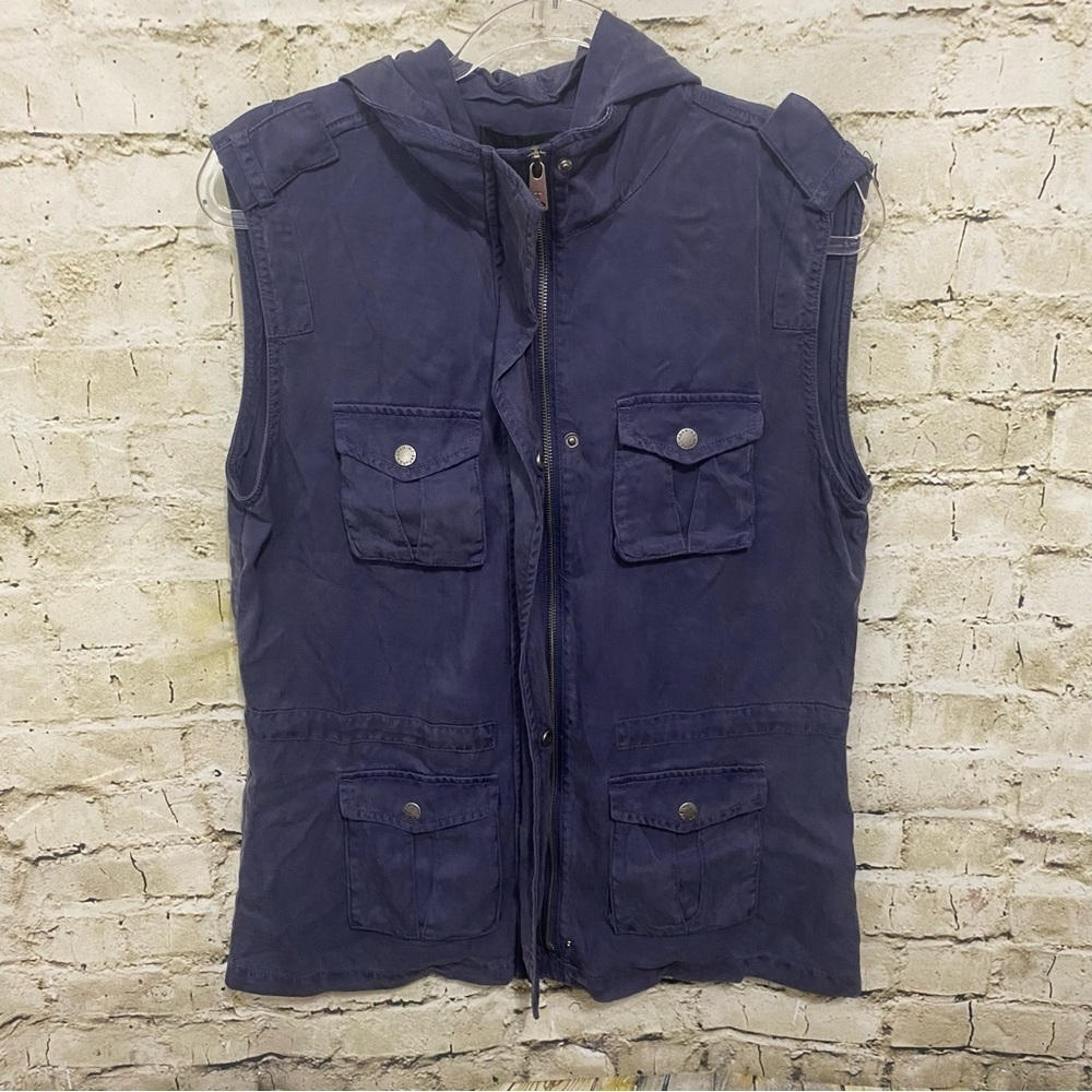 Tinsel Utility Sleeveless Full Zip Blue Soft Shirt Vest Viscose